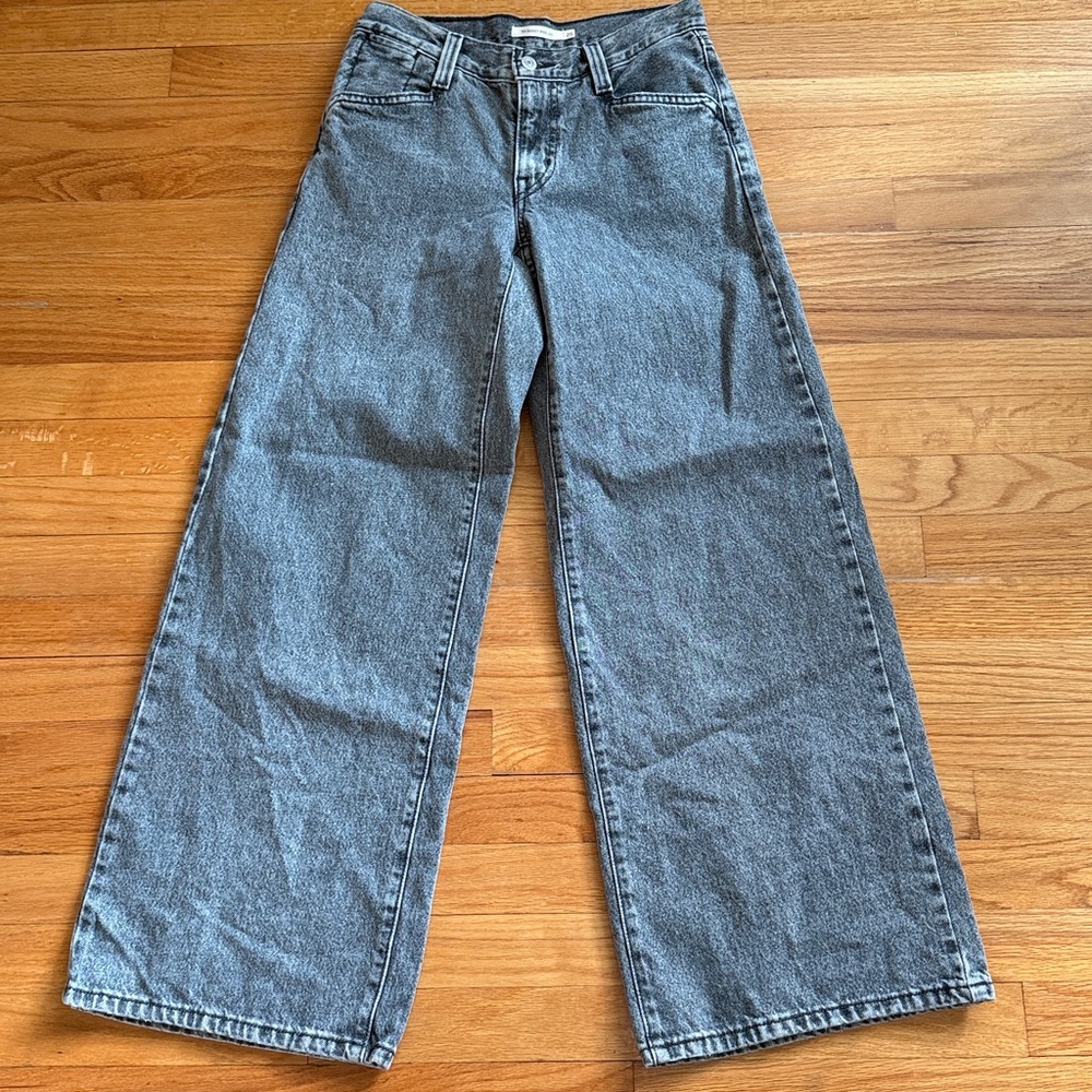 Levi's 94 Baggy Wide Leg Mid Rise Black Gray Jeans 25 x 30 - Picture 1 of 7